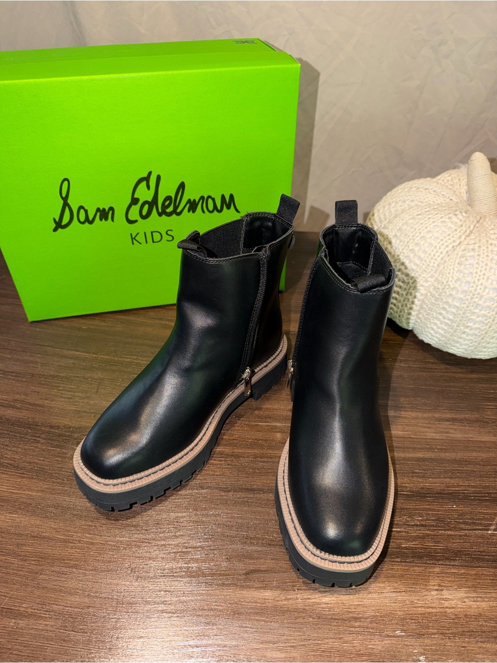 Sam Edelman Kids Black Chelsea Boots with Tan Welt